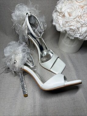 Azalea Wang White Organza and Crystal Heel Sandal